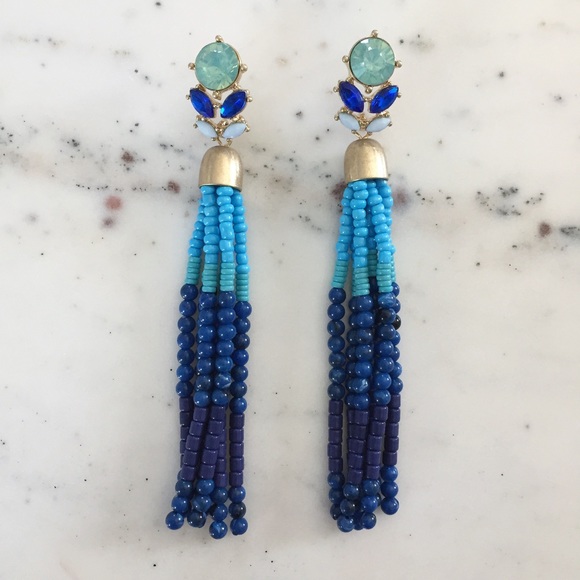 🆑 "Tuula" Earrings || Blue Tassel Statement - Picture 2 of 10